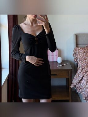 Guess Black Long-Sleeve Ring-Front Mini Dress